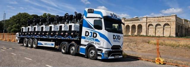 Lorry loaded with tower lights for delivery