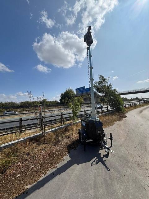 Tower light positioned beside a motorway on a highways scheme